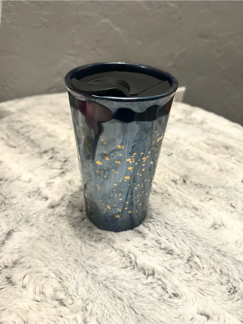 Blue Ceramic Tumbler with Gold Speckle - Travel Lid